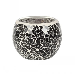 CRACKLE GLASS CANDLE HOLDER IN GUNMETAL GREY